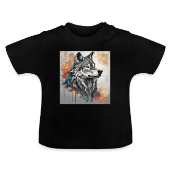 Loup avec fond de taches de couleur. - T-shirt bio col rond Bébé - noir - Devant