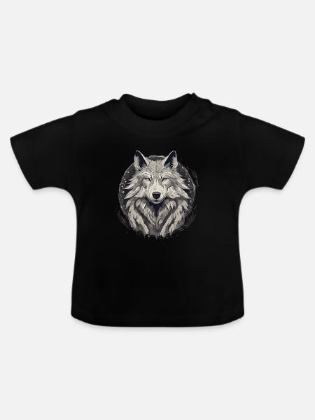Mystischer Wolfskopf - Baby Bio-T-Shirt mit Rundhals - Schwarz