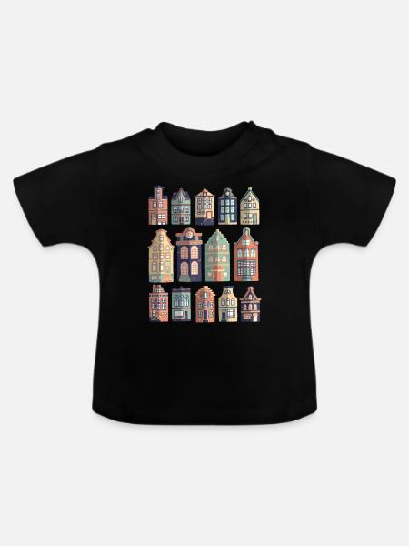 Holländische Häuser - Baby Bio-T-Shirt mit Rundhals - Schwarz
