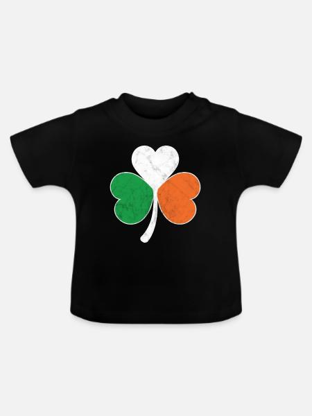 Kleeblatt mit irischer Flagge - Baby Bio-T-Shirt mit Rundhals - Schwarz
