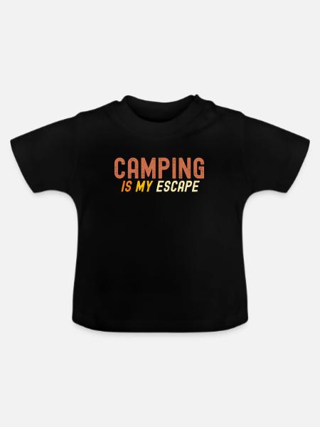 Camping ist meine Flucht - Baby Bio-T-Shirt mit Rundhals - Schwarz