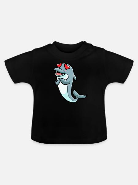 Delfin Emoticon - Baby Bio-T-Shirt mit Rundhals - Schwarz