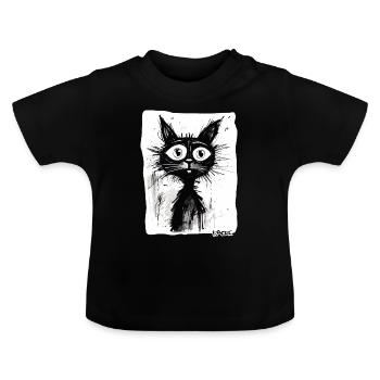 Cool drawing of a cartoon cat - Baby Organic T-Shirt with Round Neck - black - Front