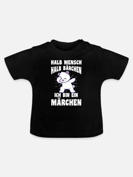 Halb Mensch Halb Bärchen - Baby Bio-T-Shirt mit Rundhals - Schwarz