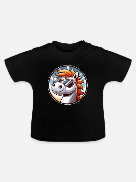 Pferd mit Sonnenbrille in Comicstyle - Baby Bio-T-Shirt mit Rundhals - Schwarz