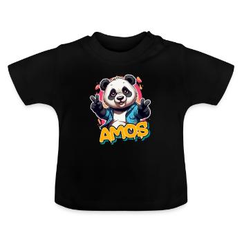 AMOS - Beau nom de garçon avec Cool Panda - T-shirt bio col rond Bébé - noir - Devant