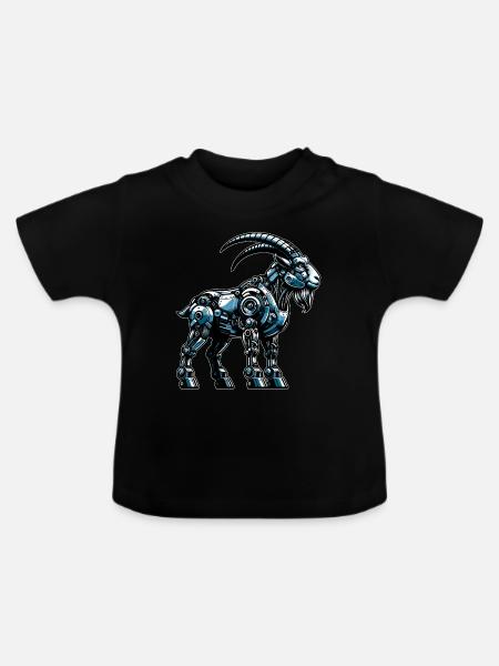 Ziege Roboter, Roboziege, Roboter-Ziege - Baby Bio-T-Shirt mit Rundhals - Schwarz
