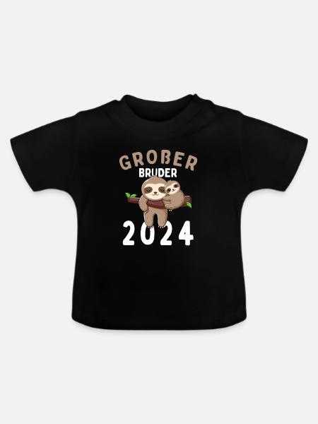 Großer Bruder 2024 Faultier - Baby Bio-T-Shirt mit Rundhals - Schwarz