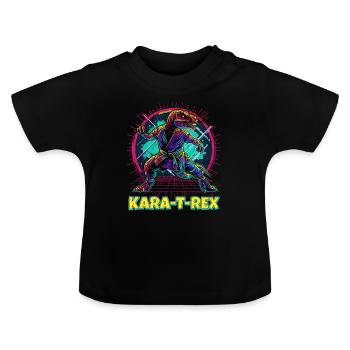 Tyrannosaurus Rex Wortspiel Shirt - Karate T-Rex T-Shirt - Baby Bio-T-Shirt mit Rundhals - Schwarz - Vorne