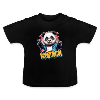 KONSTANTIN - Handsome boy name with cool panda - Baby Organic T-Shirt with Round Neck - black - Front