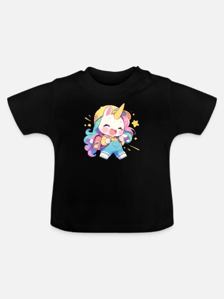 Einhorn Kawaii Japanisch - Baby Bio-T-Shirt mit Rundhals - Schwarz