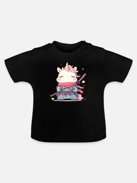 Einhorn Kawaii Japanisch - Baby Bio-T-Shirt mit Rundhals - Schwarz