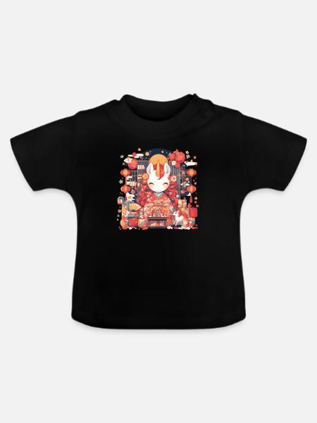 Einhorn Kawaii Japanisch - Baby Bio-T-Shirt mit Rundhals - Schwarz