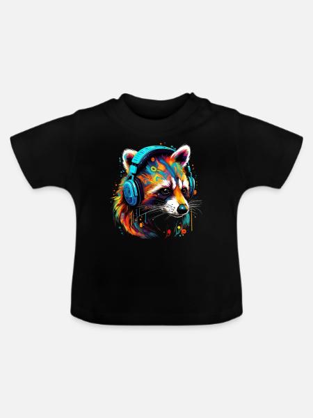 Waschbär Lustig Geschenk - Baby Bio-T-Shirt mit Rundhals - Schwarz