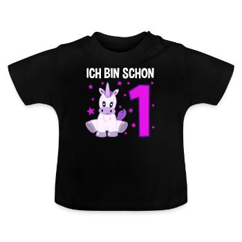 Einhorn Wunderland 1. Geburtstag - Baby Bio-T-Shirt mit Rundhals - Schwarz - Vorne