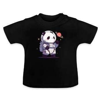 Pandabär Astronaut Japanischer Riesenpanda - Baby Bio-T-Shirt mit Rundhals - Schwarz - Vorne