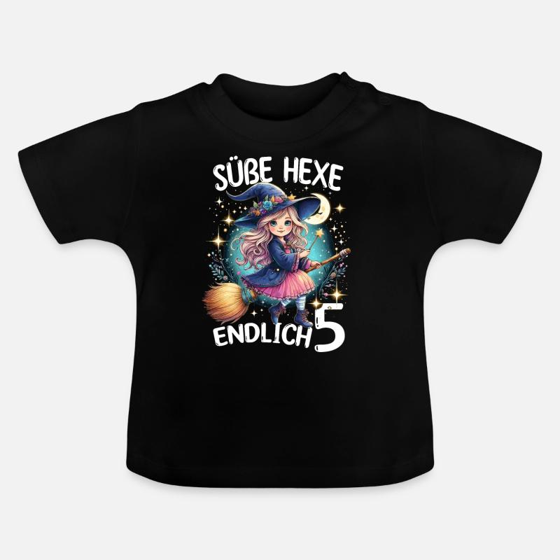 Süße Hexe Endlich 5 - Baby Bio-T-Shirt mit Rundhals - Schwarz