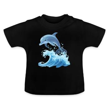 Dolphin Graphic with Waves Dolphin Lover Ocean - Baby Organic T-Shirt with Round Neck - black - Front