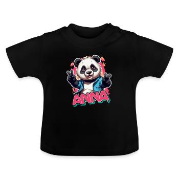 ANNA - Beau nom de fille avec panda cool - T-shirt bio col rond Bébé - noir - Devant