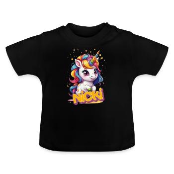NICKI - Beautiful girl name with cute unicorn - Baby Organic T-Shirt with Round Neck - black - Front