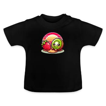 Sunset for kiwi and strawberry - Baby Organic T-Shirt with Round Neck - black - Front