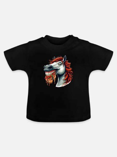Pasta-Liebhaber-Pferd - Baby Bio-T-Shirt mit Rundhals - Schwarz