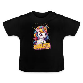 JASMINE - Schöner Mädchen Name mit süßem Einhorn - Baby Bio-T-Shirt mit Rundhals - Schwarz - Vorne