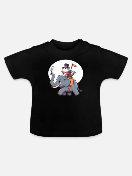 Katze reitet Elefant - Baby Bio-T-Shirt mit Rundhals - Schwarz
