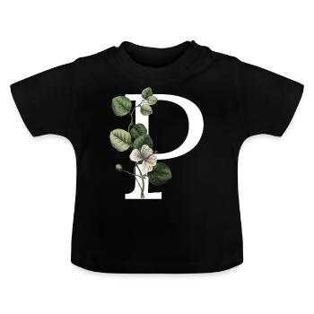 Buchstabe P Grüne Botanik - Baby Bio-T-Shirt mit Rundhals - Schwarz - Vorne