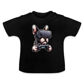 Hunde, Französische Bulldogge Videospiel VR-Brille - Baby Bio-T-Shirt mit Rundhals - Schwarz - Vorne