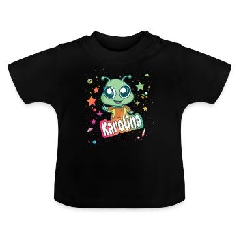 KAROLINA - Beau nom de fille avec extraterrestre mignon - T-shirt bio col rond Bébé - noir - Devant