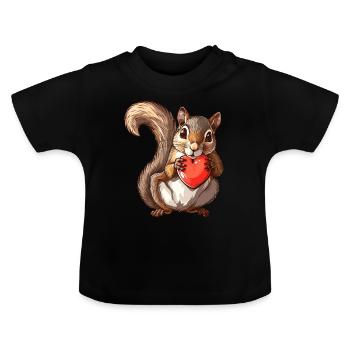 Écureuil mignon tenant un coeur rouge Illustration - T-shirt bio col rond Bébé - noir - Devant