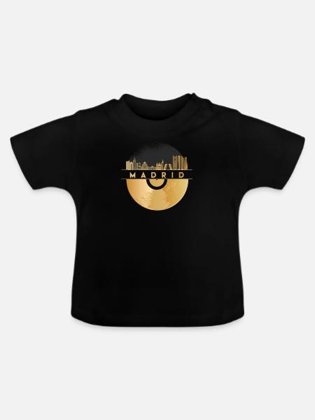 Vinyl-Schallplatte - Skyline-Spanien-Madrid - Baby Bio-T-Shirt mit Rundhals - Schwarz