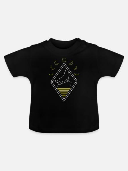 Wolf Abstrakt Moon Phases - Baby Bio-T-Shirt mit Rundhals - Schwarz