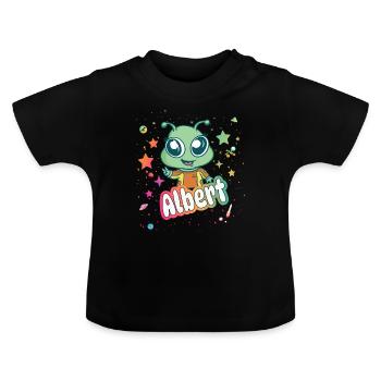 ALBERT - Schöner Junge Name mit süßem Alien - Baby Bio-T-Shirt mit Rundhals - Schwarz - Vorne