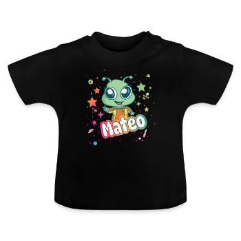 MATEO - Beau nom de garçon avec extraterrestre mignon - T-shirt bio col rond Bébé - noir - Devant