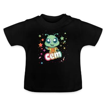 CEM - Beautiful Boy Name with Cute Alien - Baby Organic T-Shirt with Round Neck - black - Front