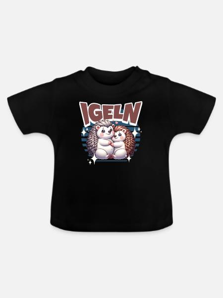 Igel Kuscheln Igeln - Baby Bio-T-Shirt mit Rundhals - Schwarz