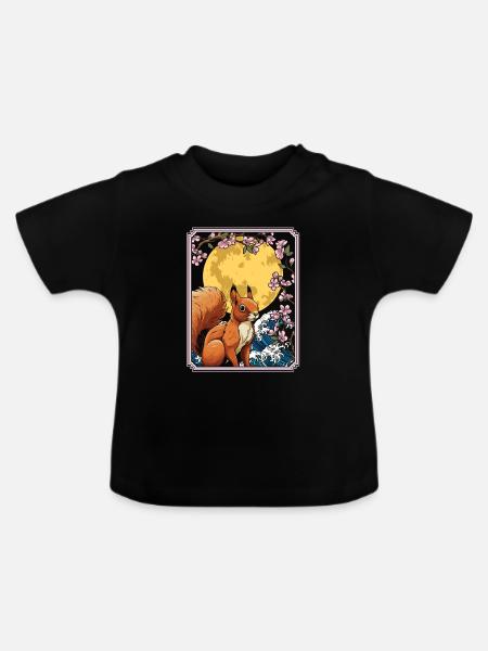 Eichhörnchen Japan Cherry Blossom Moon - Baby Bio-T-Shirt mit Rundhals - Schwarz