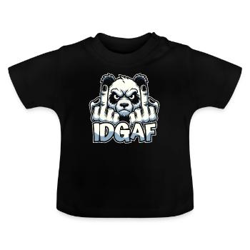 Großer Panda Pandabär Idgaf - Baby Bio-T-Shirt mit Rundhals - Schwarz - Vorne
