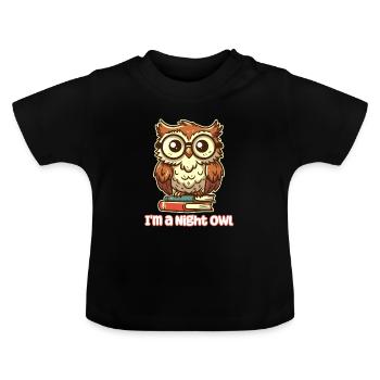 Je suis un oiseau de nuit - Nerdy Owl - T-shirt bio col rond Bébé - noir - Devant
