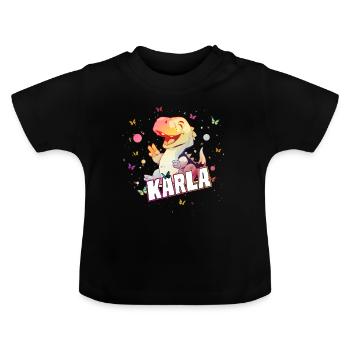 KARLA - Schöner Junge Name mit süßem DINO T-REX - Baby Bio-T-Shirt mit Rundhals - Schwarz - Vorne