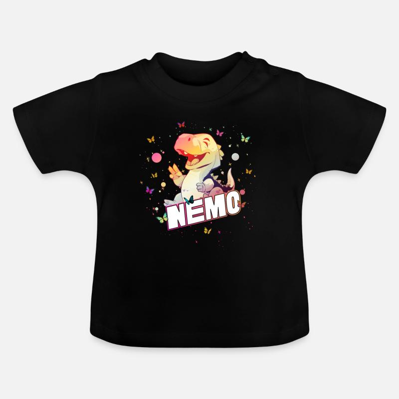 NEMO - Kaunis pojan nimi söpöllä DINO T-REXILLÄ - Vauvan luomu-t-paita, jossa pyöreä pääntie - musta