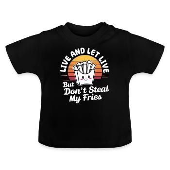 Cute Funny Vintage Retro Sunset Kawaii Fries - Baby Organic T-Shirt with Round Neck - black - Front
