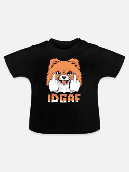 Pomeranian Idgaf - Baby Bio-T-Shirt mit Rundhals - Schwarz