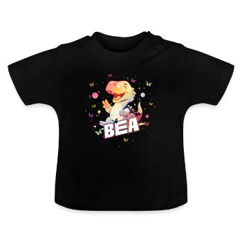 BEA - Beau prénom de FILLE avec mignon DINO T-REX - T-shirt bio col rond Bébé - noir - Devant