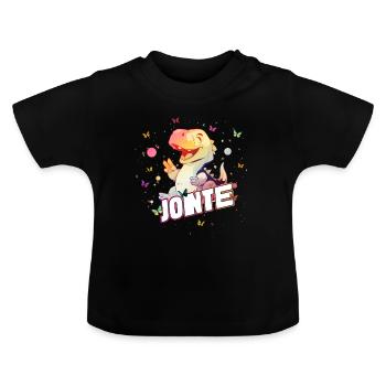 JONTE - Schöner JUNGEN Name mit süßem DINO - Baby Bio-T-Shirt mit Rundhals - Schwarz - Vorne
