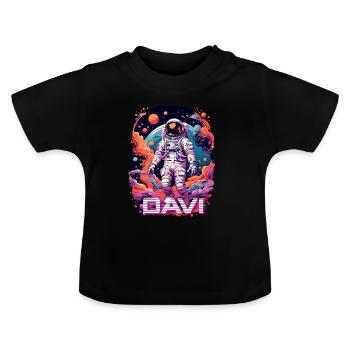 DAVI - Schöner Jungen Name mit coolem Astronaut - Baby Bio-T-Shirt mit Rundhals - Schwarz - Vorne