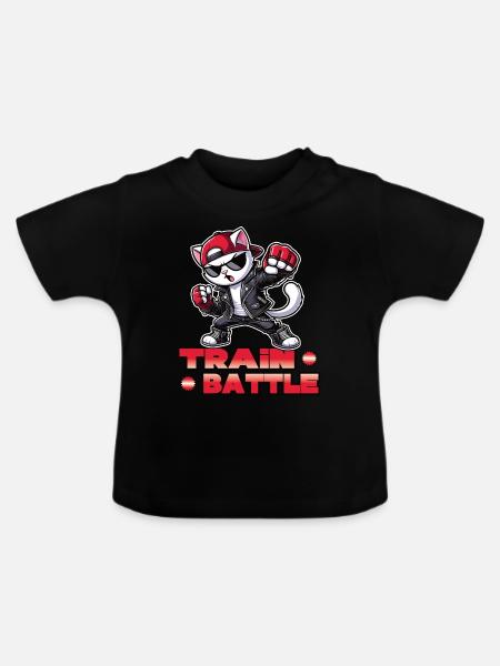 Train Battle Kampfkatze - Baby Bio-T-Shirt mit Rundhals - Schwarz