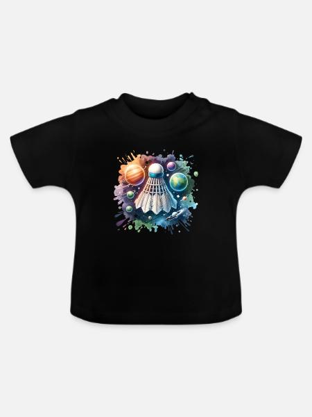 Cooles Badminton Federball Design - Baby Bio-T-Shirt mit Rundhals - Schwarz